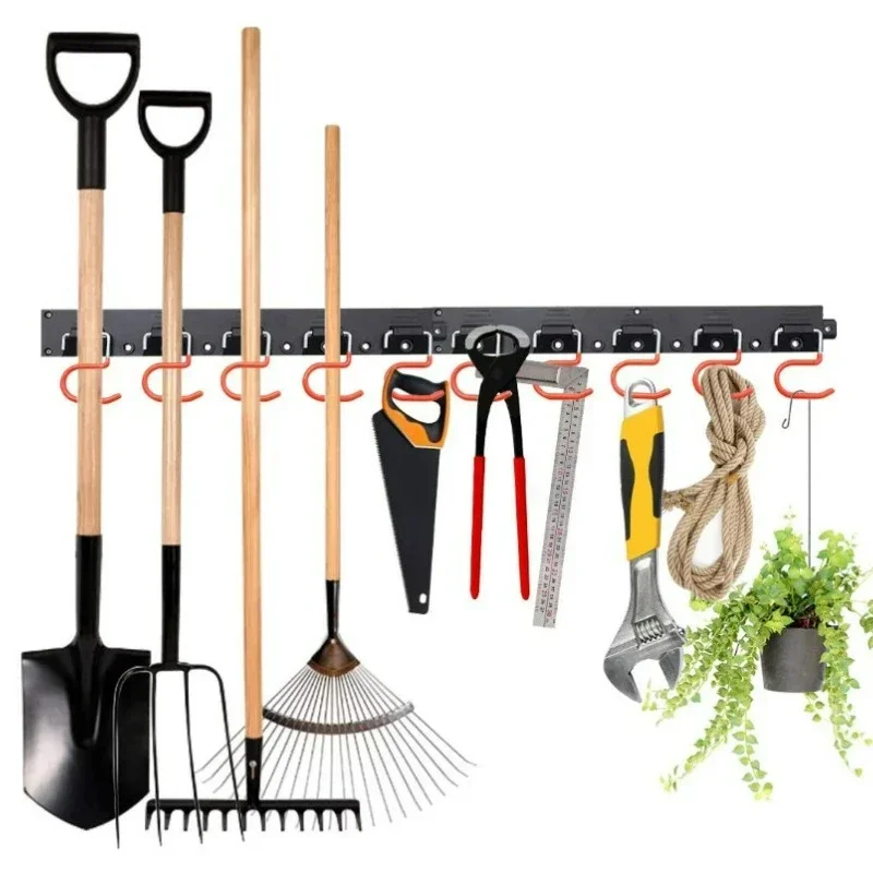 64 Inch Adjustable Storage System Wall Mount Garden Tool Organizer Tool Hangers for Mop Broom Holder Shovel Rake Broom