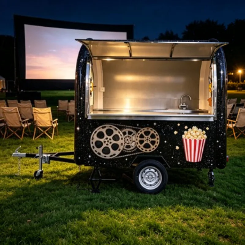 Street Food Trailer with Freezer Fridge Mobile Catering Truck for Ice Cream Coffee Hot Dog Vendor Outdoor Commercial Use