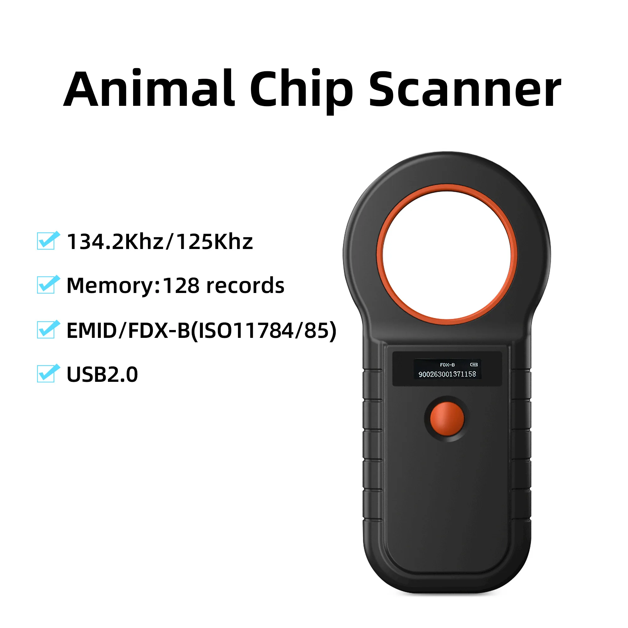 Portable 134.2KHz Animal RFID Identificacion Reader EMID FDX-B125KHz Pet Cat Fish Dog Cow Sheep Ear Tag Microchip Scanner