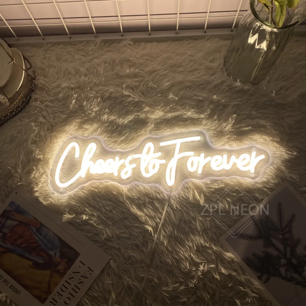 Imagem -03 - Cheers to Forever Led Neon Wall Sign Decoração do Casamento Luz Pendurada Decoração da Festa de Noivado Presentes de Cerimônia de Aniversário