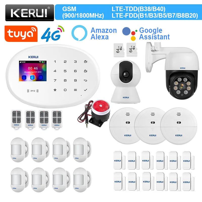 

KERUI Wireless Home Security W204 Alarm System 4G WIFI GSM Alarm Tuya Smart Support Alexa Motion Sensor Door Sensor Solar Siren