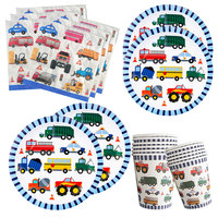 Construction Vehicles Birthday Tableware Plate Cup Napkin Tablecloth Flag Balloon for Kids Boy Construction Theme Party Supplies