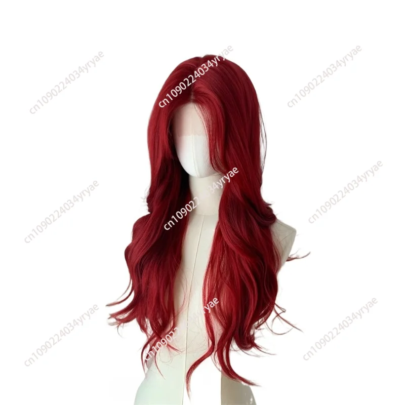 Red wig forehead lace female full hood big wavy curly hair long hair universal cos