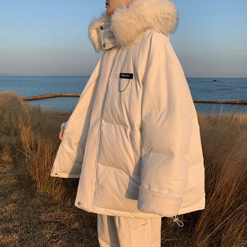 

Утепленная хлопковая куртка для мужчин с большим меховым воротником, теплая зимняя верхняя одежда в повседневном молодежном стиле