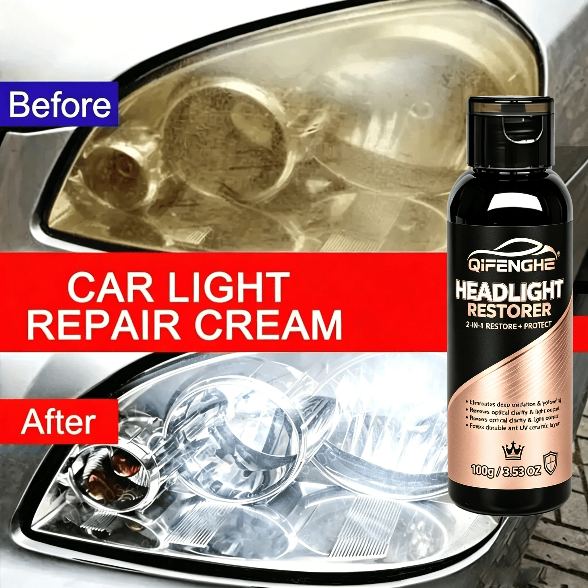 Headlight Polish Restoration Cream for Cloudy Yellowing Headlights Restore Clarity Shield 100g