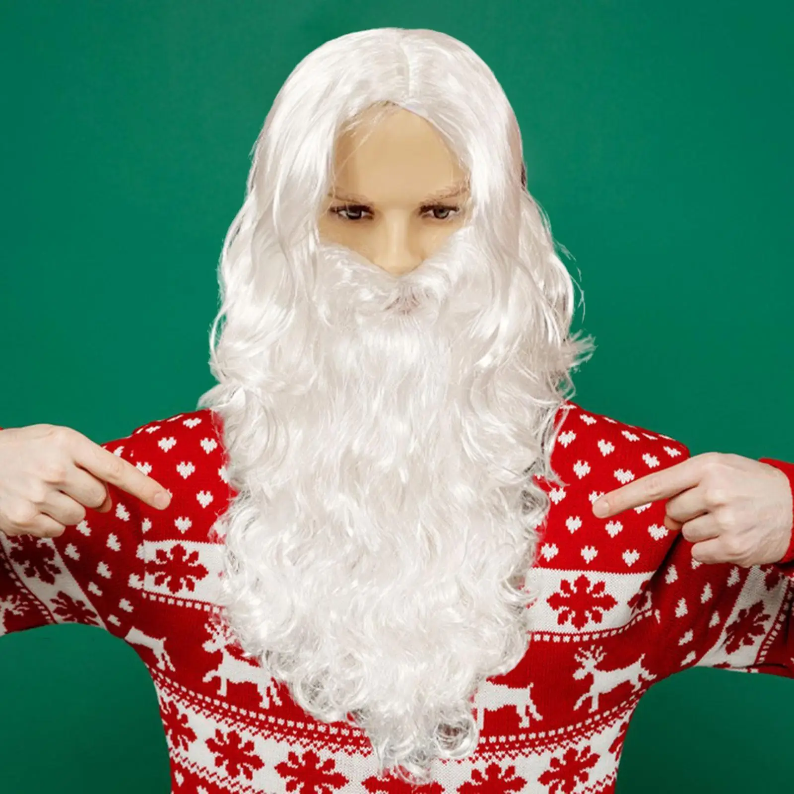 Wig Santa dan jenggot kostum Cosplay Natal aksesori kostum Santa Claus, Wig rambut keriting Wig kostum Natal untuk kinerja