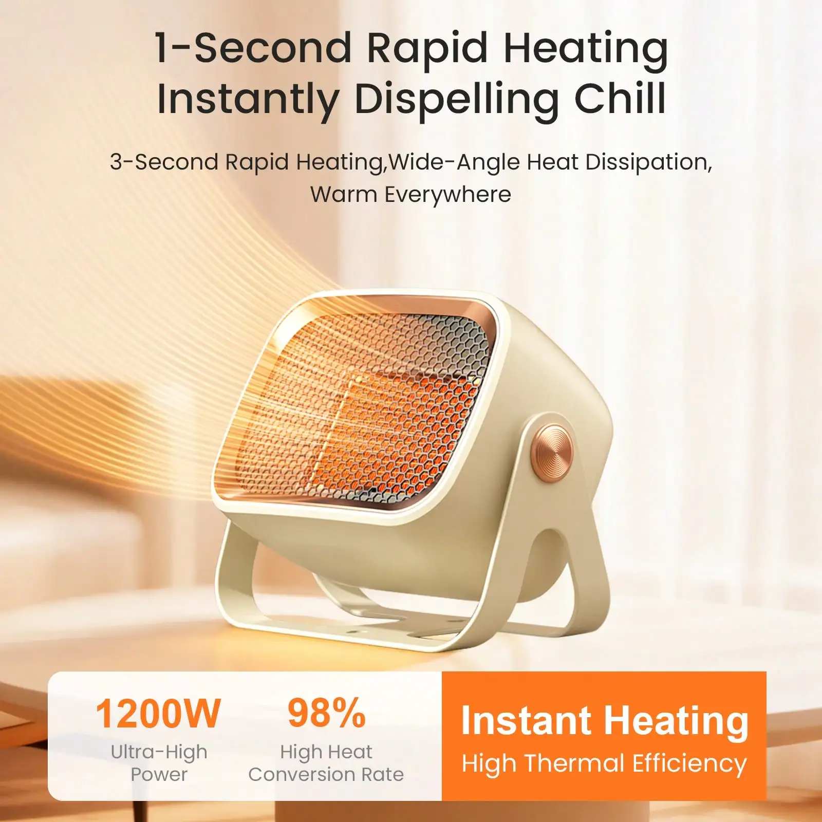Space Heater, 1200W PTC Ceramic Fast Heating Portable Heater, Floor Or Wall Mounted Heater, With Thermostat Suitable For Bedrooms, Homes, And Offices - 2 Heating Modes, Overheating And Tipping Protection, Bedroom Heater, Sleek Heater, Compact Design