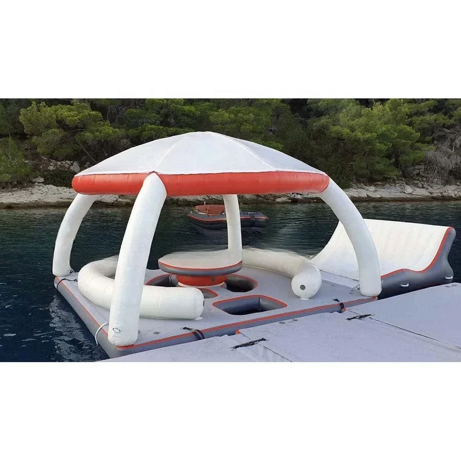 Outdoor Summer Lake Inflatable Island Floating Lounge Water Park Jet Ski Dock Floats Platform With Ladder