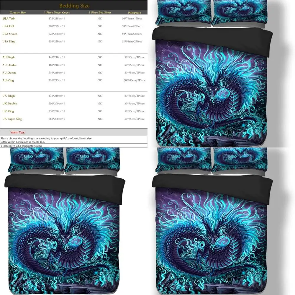 

Chinese Dragon 3D Duvet Cover Set - Full/Queen Size with Pillowcases, Bed Sheets, Twin/King Quilt Cover Bedding Linen (US Full)
