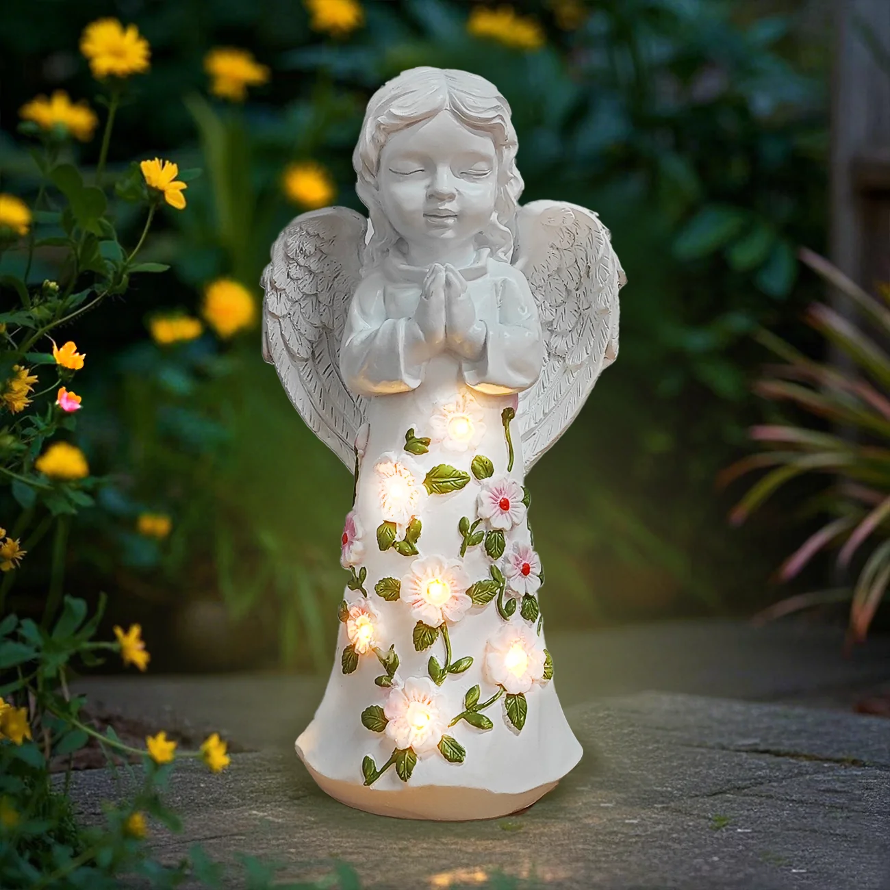 

Solar Garden Outdoor Angel Statue, Angel Figurine for Patio, Balcony, Yard, Lawn, Spring Decor - Unique Housewarming Gifts
