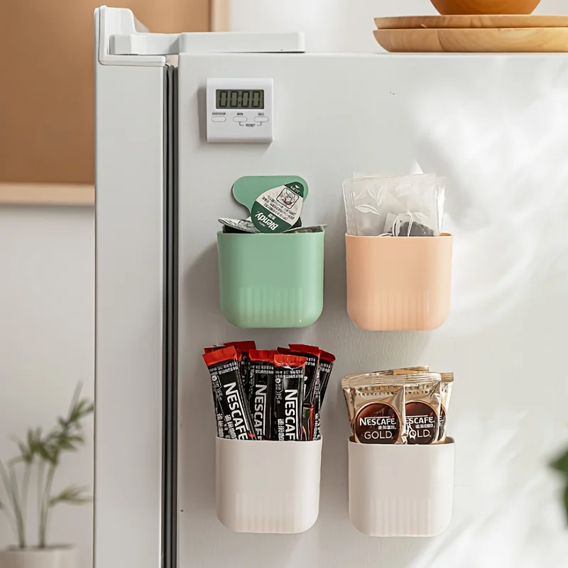 1pc Plastic Storage Box with Magnetic Sheet Sorting Grid Winder Power Cord Desktop Organizer