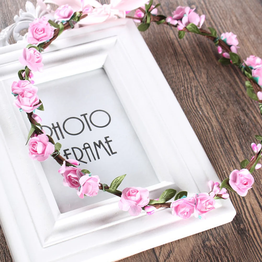 

Artificial Flower Headdress Pink Headband Wristband Lightweight Party Hair Hoop Performance Party Photo Props Flower Hair Hoop
