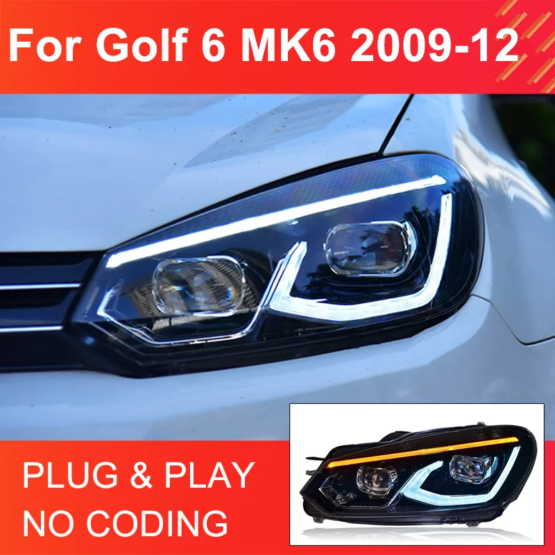 1 Pair LED Headlight Assembly for VW Golf 6 MK6 2009-2012 Headlights Plug and Play with LED DRL Turning Front Head Lights