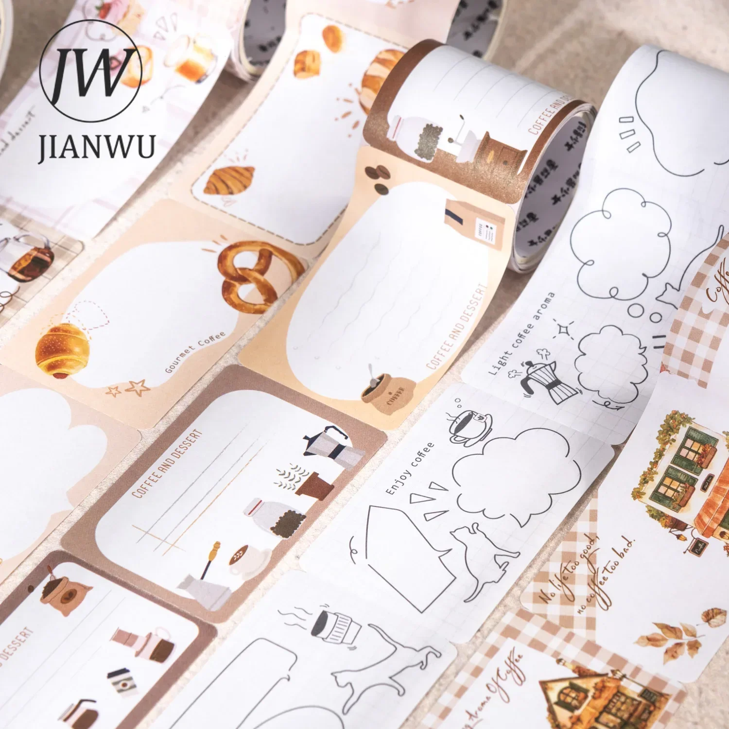 JIANWU 38mm*200cm Warm Coffee Diary Series Vintage Landscape Material Collage Memo Pad Creative DIY Journal Stationery