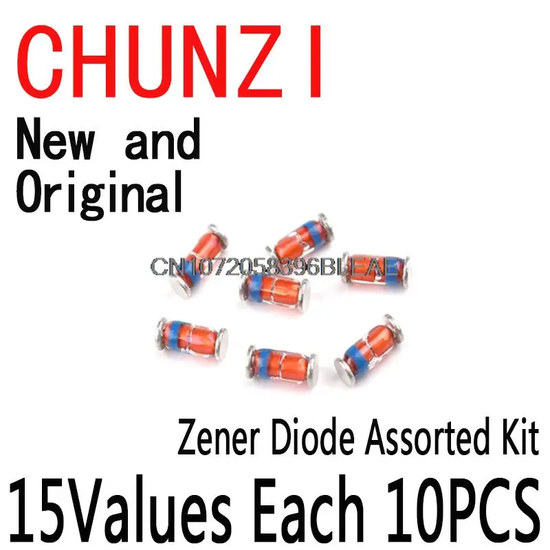 15Value *10PCS=150PCS New and Original SMD Zener Diode Assorted Kit LL34 LL4148 1/2W 3V-24V 