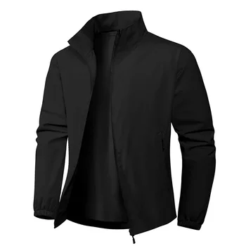 Men's Autumn Stand Collar Lightweight Jacket Casual Outdoor Sports Solid Color Breathable Fitness Running Streetwear Versatile 7