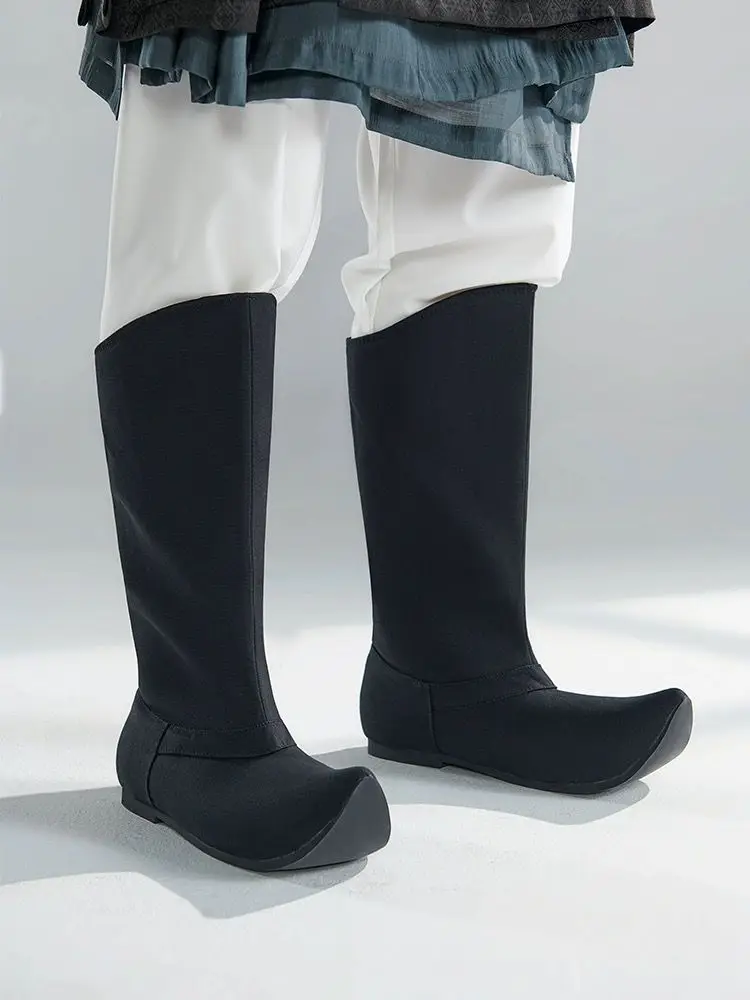 

Large Size 46# Hanfu Boots For Men&Women Chinese Traditional Hanfu Bow Boots Rubber-bottomed Canvas Flat Black Hanfu Soap Boots