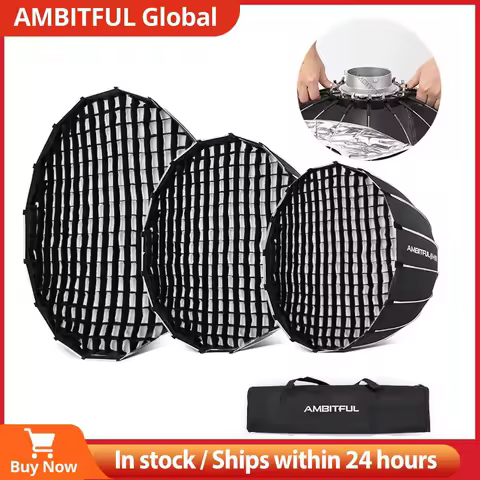 AMBITFUL QD-P70 70CM QD-P90 90CM QD-P120 120CM Quickly Release Parabolic Deep Softbox Grid for Bowens Elincrhom Mount