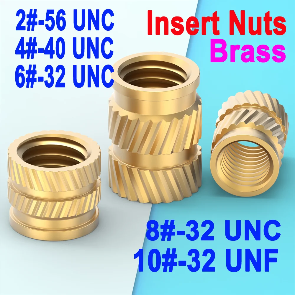 

Brass Insert Nuts (Hot Melt Knurled) - 2#-56/4#-40/6#-32/8#-32 UNC, 10#-32 UNF, Heat Injection Molding Embedment Copper Nuts