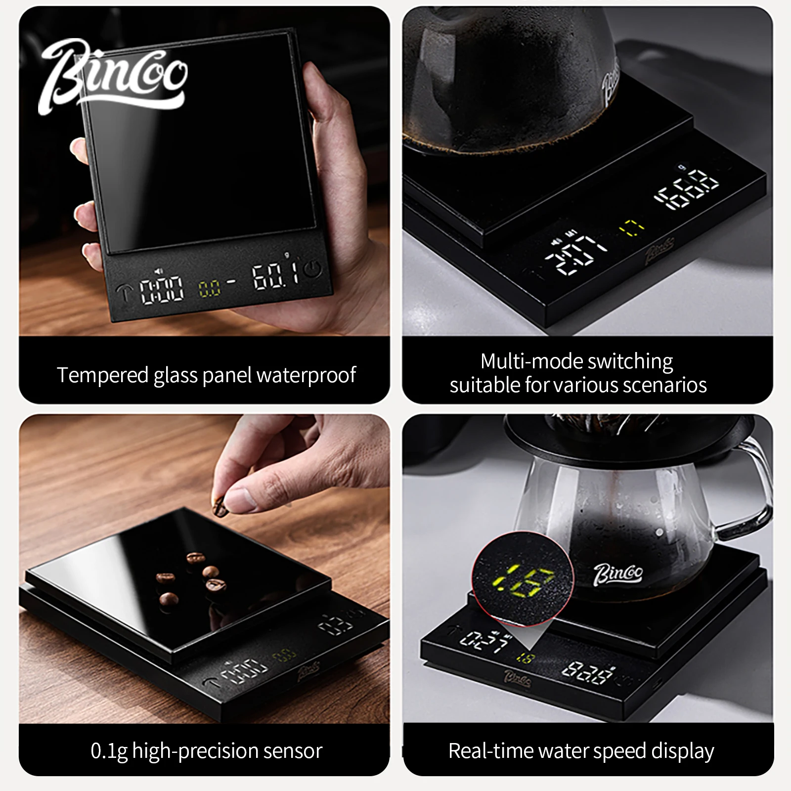 Bincoo Smart Coffee Dosing Scale 3kg Capacity Digital Espresso and Pour Over Scale Home Coffee Bean Weighing Accessory