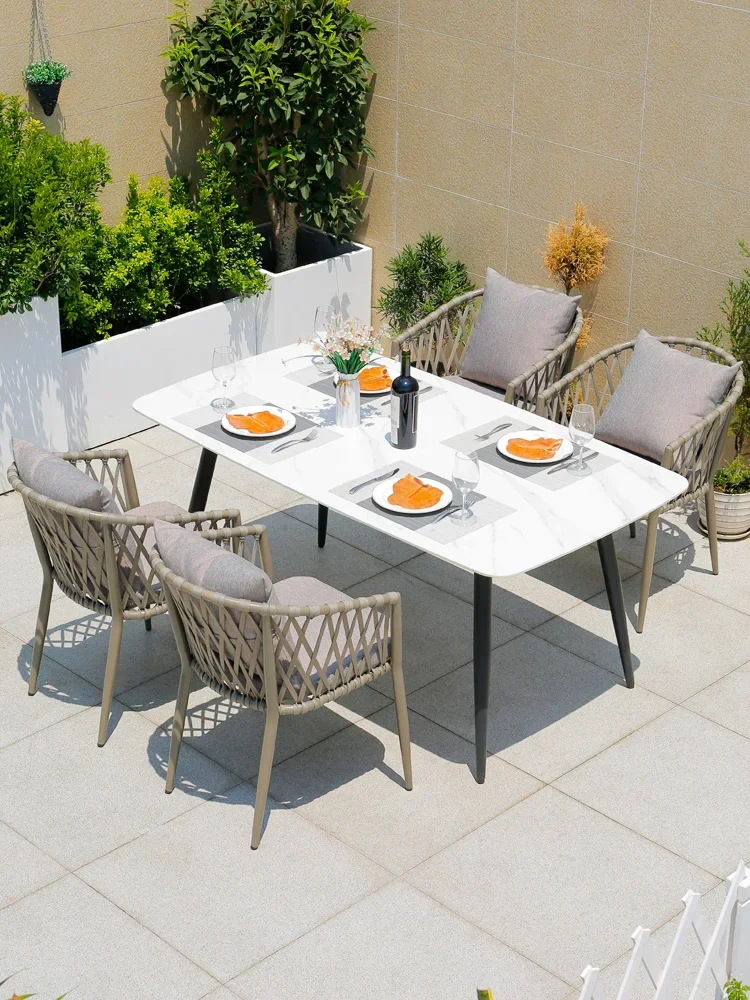 Nordic style woven outdoor tables and chairs, outdoor garden rattan chairs, home coffee shop dining tables