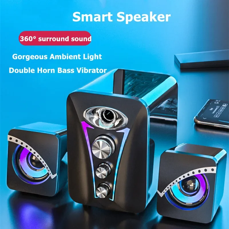 Universal Full Range 3D Computer Speakers 3.5mm Jack Wired Bluetooth Desktop Sound Box Stereo Subwoofer Bass