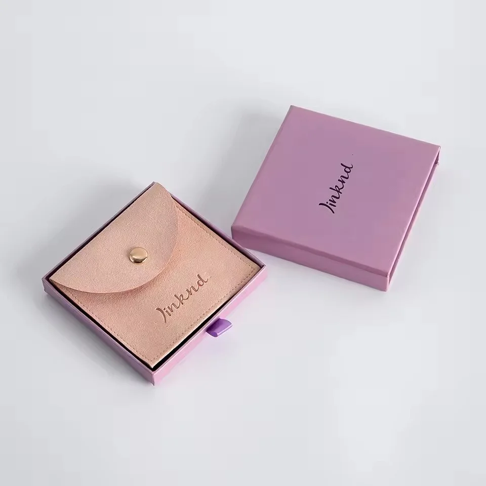 

50set Packaging Pouch And Gift Box Jewelry Drawer Box With Super Fiber Bags Customized Logo Necklace Earrings Rings Sliding Case