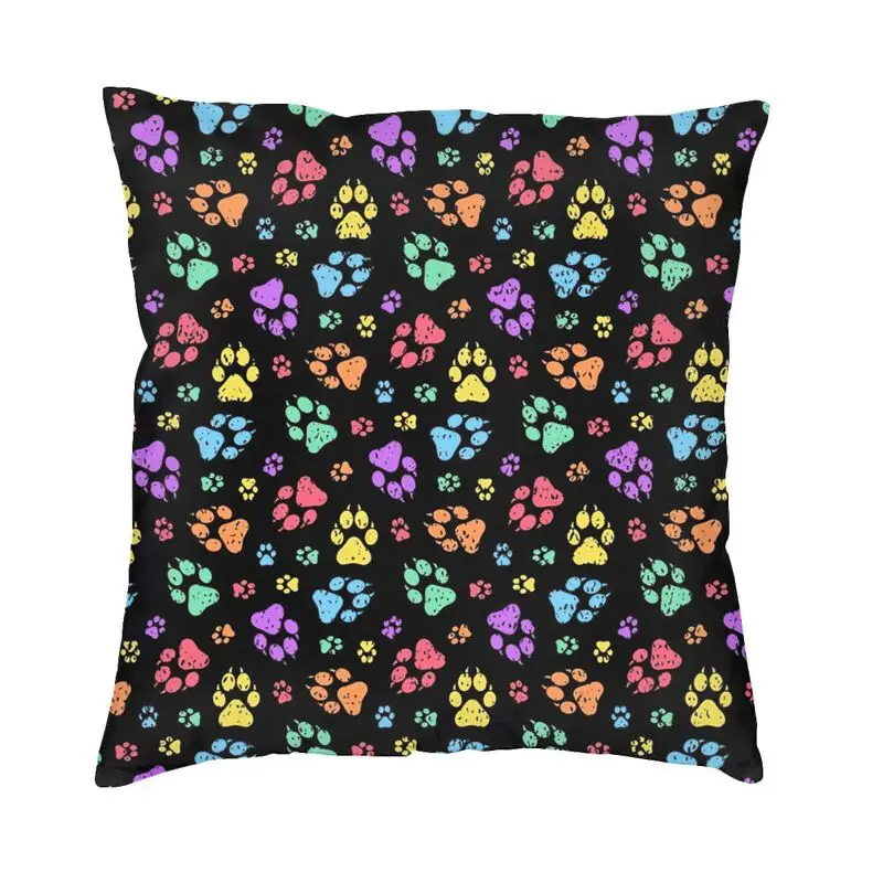 Fashion Vintage Dog Paw Rainbow Pattern Throw Pillow Case Home Decorative Square Puppy Cushion Cover 45x45 Pillowcover for Sofa