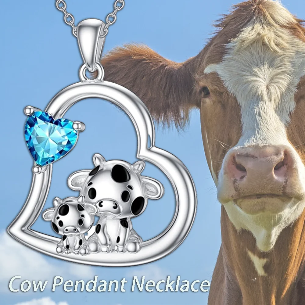 Cute Fashion Cow Love Rhinestone Heart Pendant Necklace Children's Day Christmas Birthday Party Perfect Gift for Girls Boys