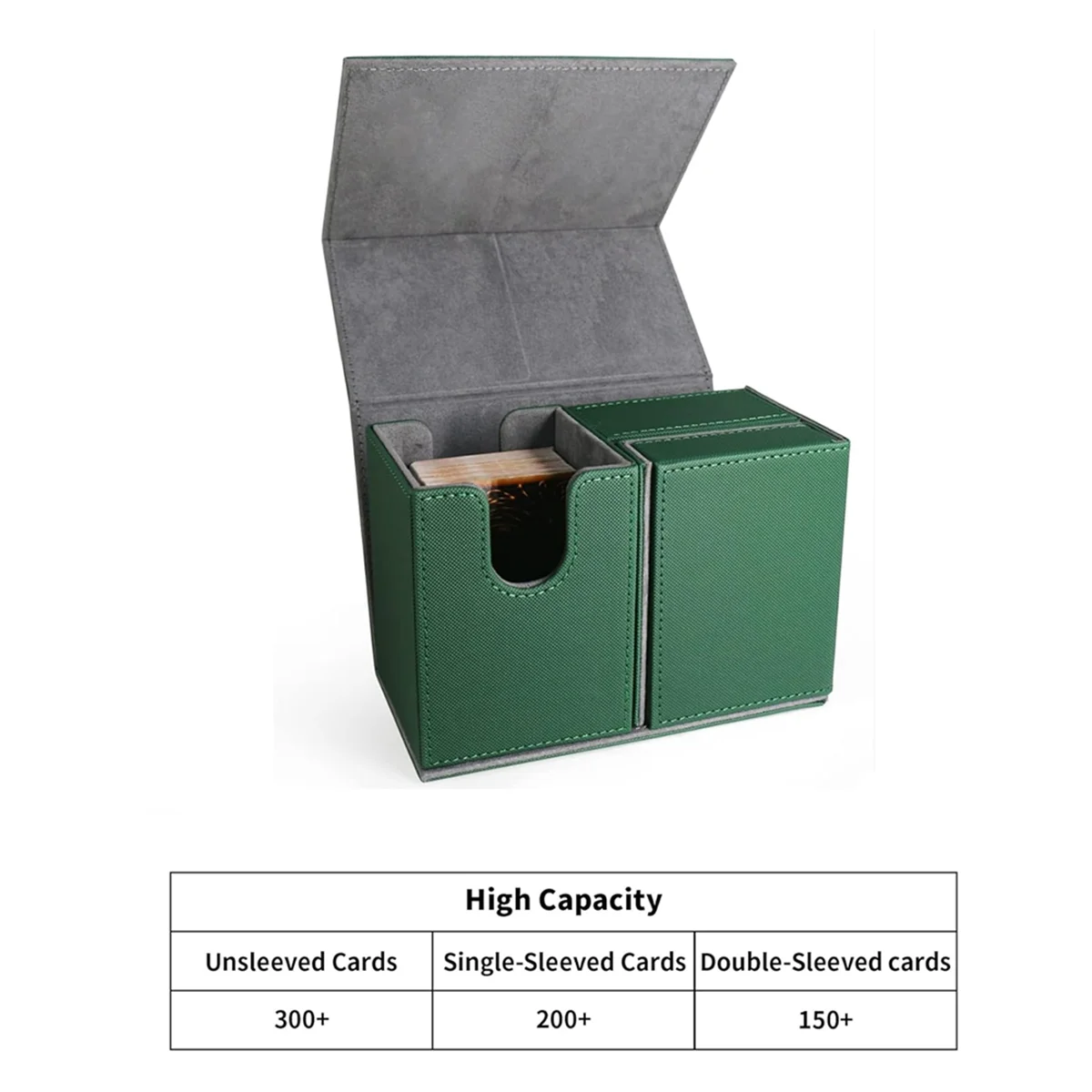Caixa de baralho de cartas at42, caixa de cartão premium com bandeja de dados flip, caixa de armazenamento de baralho de cartas para esportes jogando cartas de jogo verde