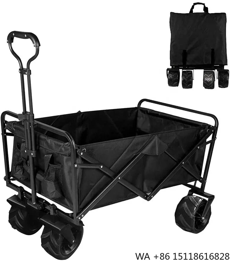 New Large Capacity Big Wheels Brakes Portable Rolling Heavy Duty Collapsible Cart Utility Folding Camping Wagon