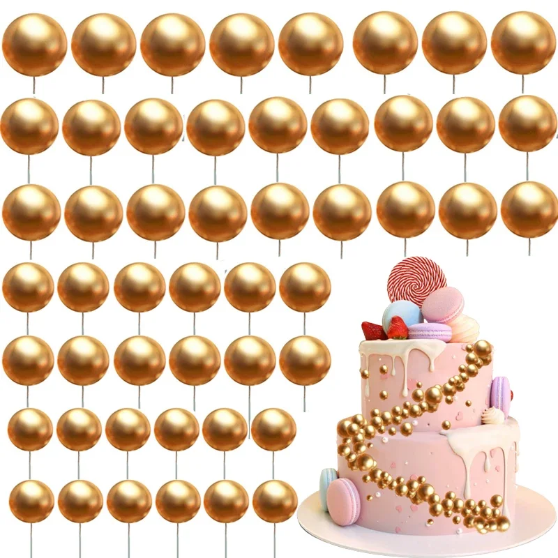 120pcs Mini Balloons Cake Toppers Gold Foam Ball For Cupcake Cake Baking Decorations DIY Cake Insert For Party Decor Supplies