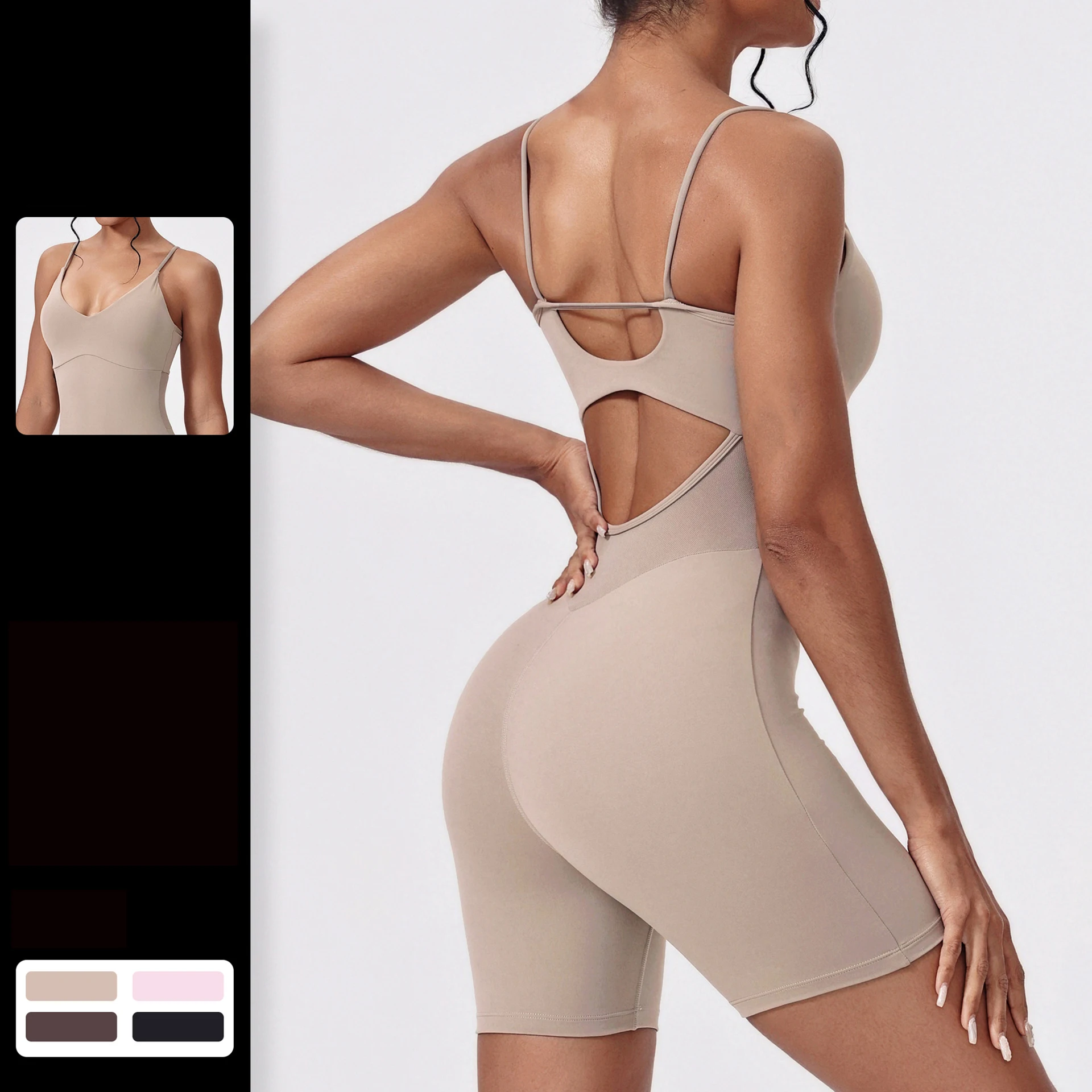 

Women Tracksuits Sports Bodysuit Gym Clothes Shorts Set European American Nude One-Piece Yoga Suit Sleeveless Fitness Jumpsuit