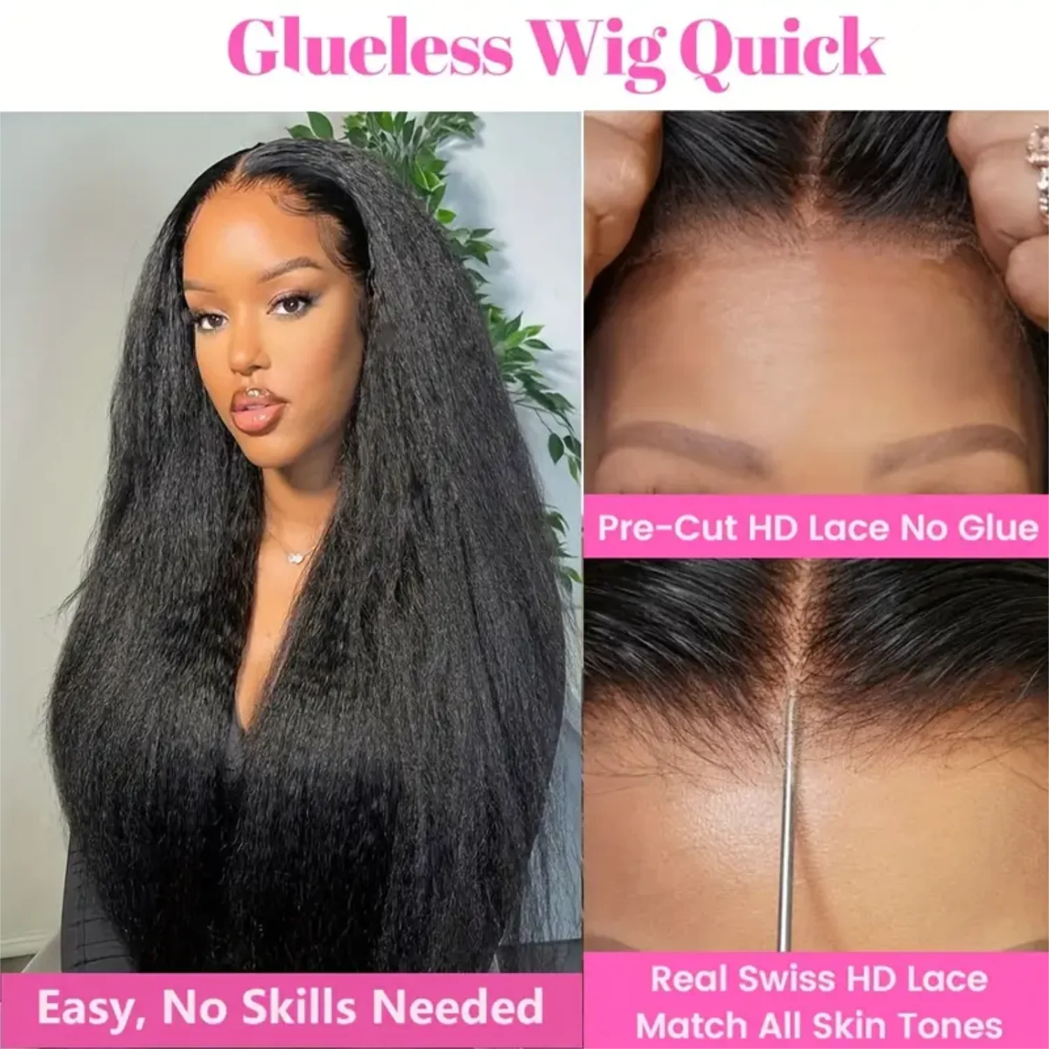 Kinky Straight Human Hair Wig Wear And Go Glueless Wig For Beginners Glueless Wigs Human Hair Pre Plucked  Wigs Human Hair For