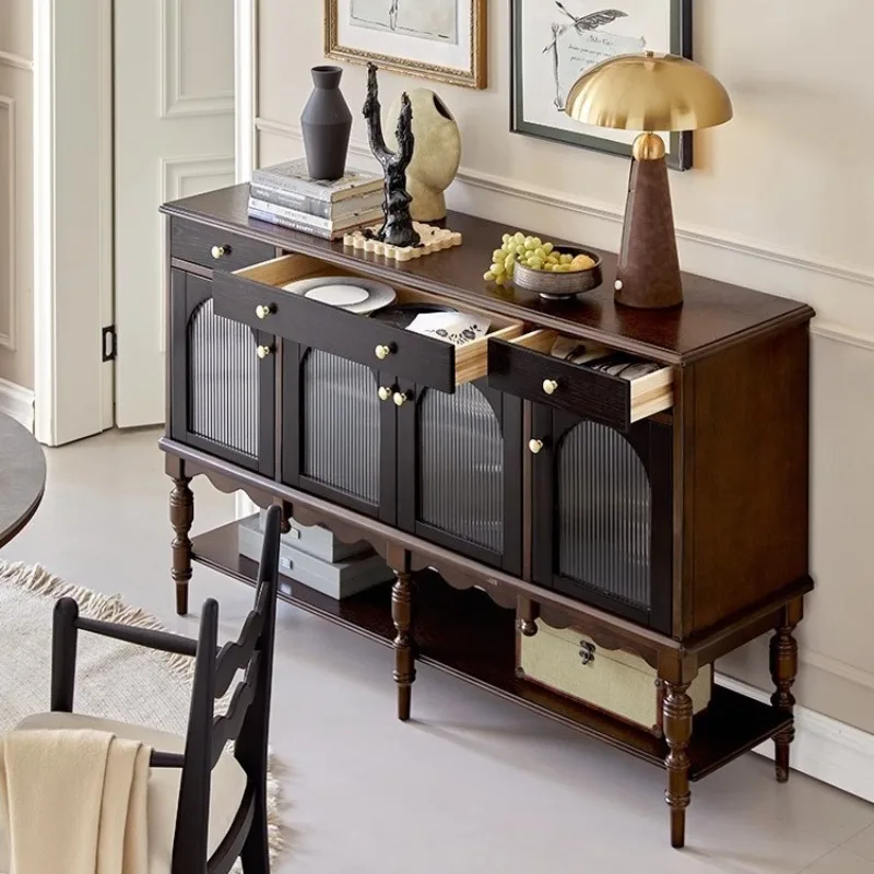 

Французский ретро-шкаф из массива дерева с резьбой, для прихожей, американский черный пристенный шкаф, для хранения вещей в доме