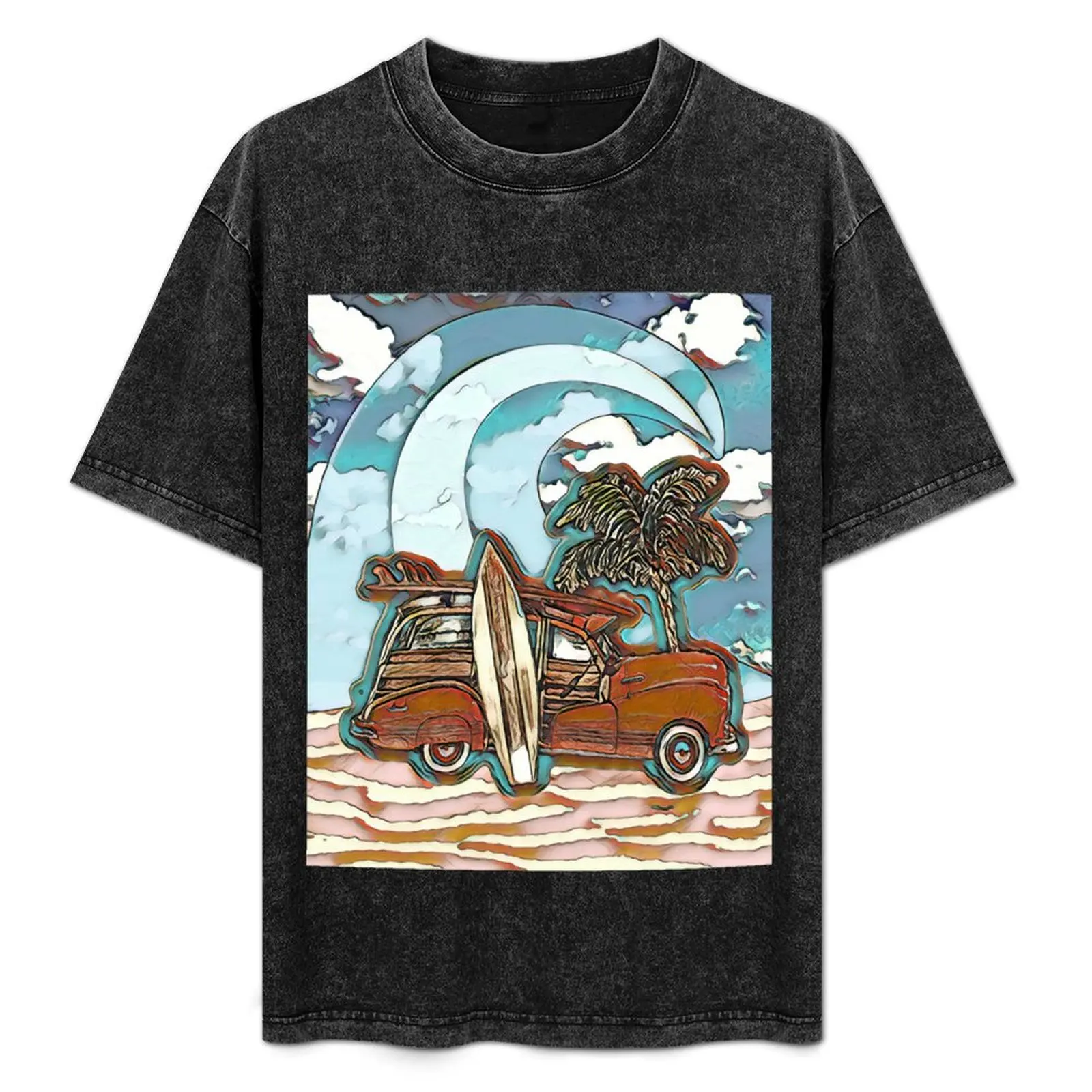 

At the Boardwalk - Surfboard, Woodie and Beach T-Shirt Work Wear Lightweight Tee