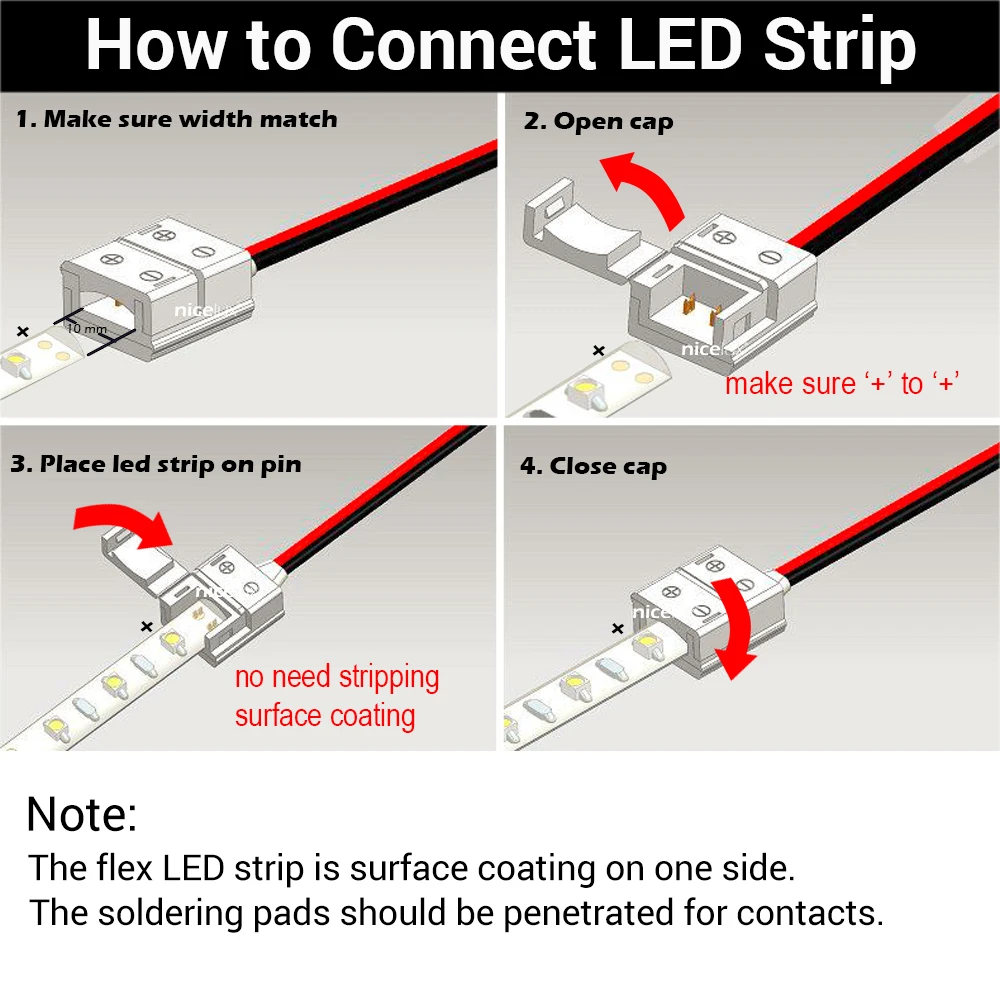 2/4/5 Pin LED Strip Connectors Waterproof 8mm 10mm 12mm LED Terminal Connector Use For SMD 5050 Single Color RGB RGBW LED Strip