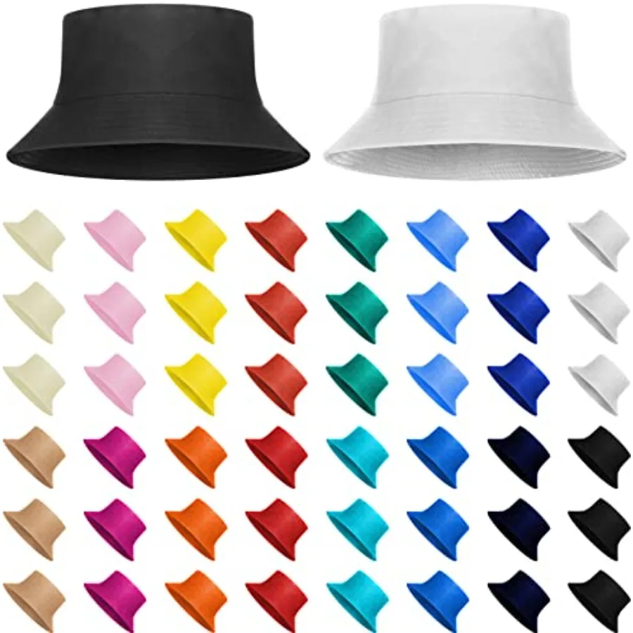 Outdoor travel and beach vacation bucket hats for men, women, teens: 48 pcs unisex cotton wide brim sun hats in 16 multicolored