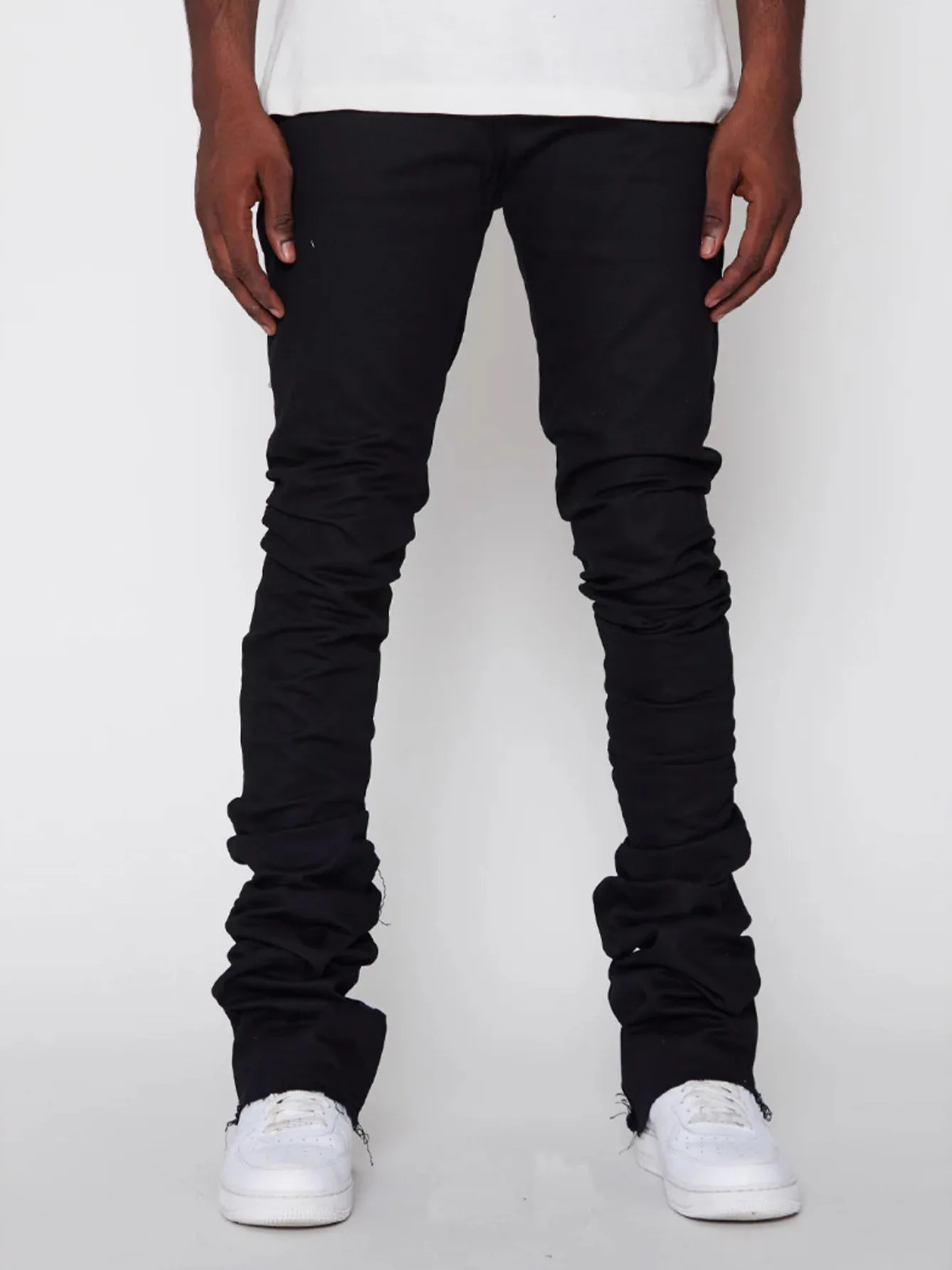 

Men's Straight Leg Jeans Street Faion Ins ular Elastic Patchwork Denim Sta Pants mid Waist Zipper Opening Loose Straig...