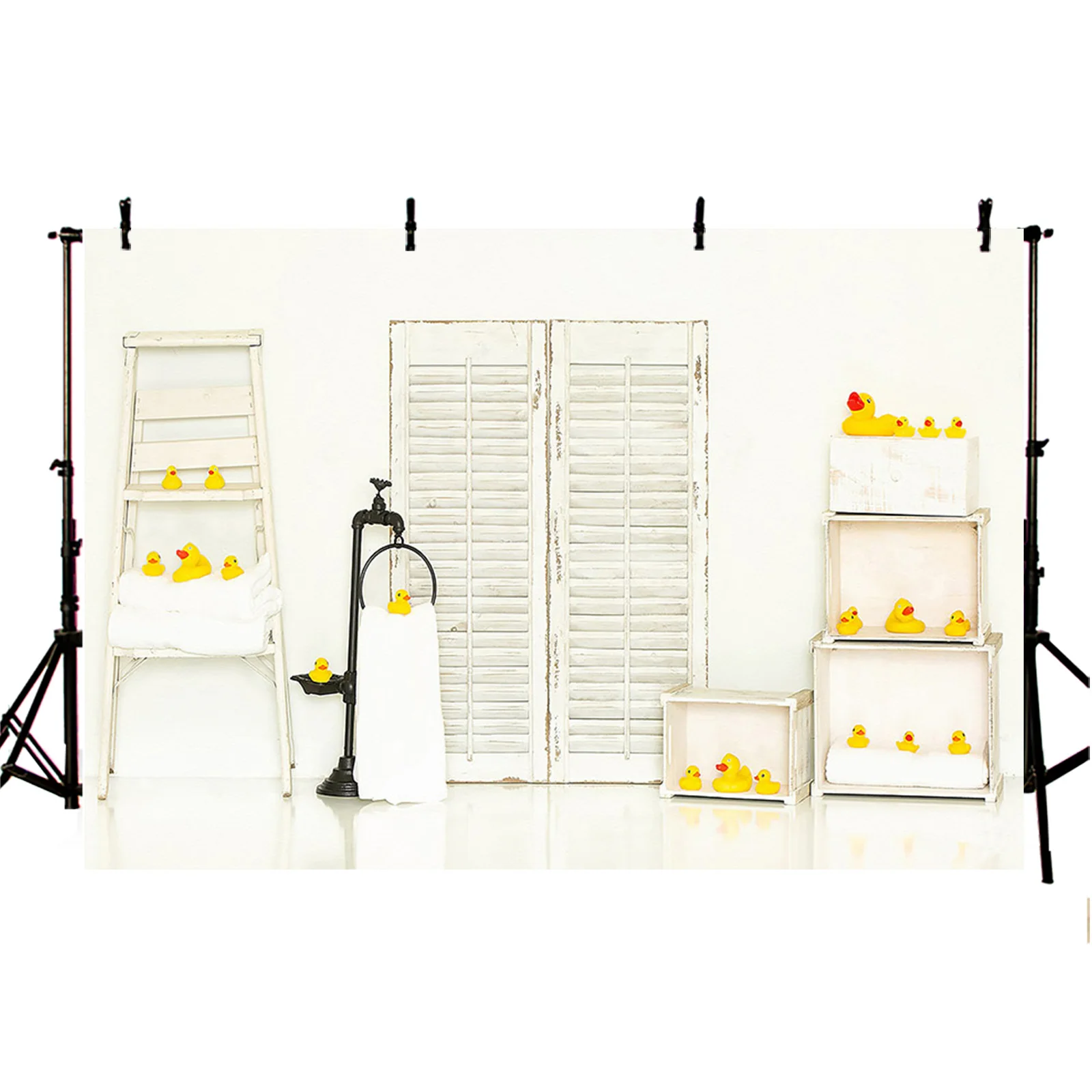 AIBIIN Baby Shower Photography Background Yellow Duck White Door Bath Backdrop Party Decor Kids Portrait Photo Studio