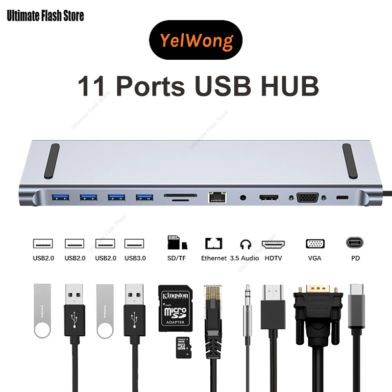 11/12 في 1 قاعدة توصيل من النوع C USB C Hub 3.0 محول متعدد المنافذ 4K RJ45 SD/TF VGA HDMI متوافق مع الكمبيوتر المحمول MacBook iPad xiaomi #2