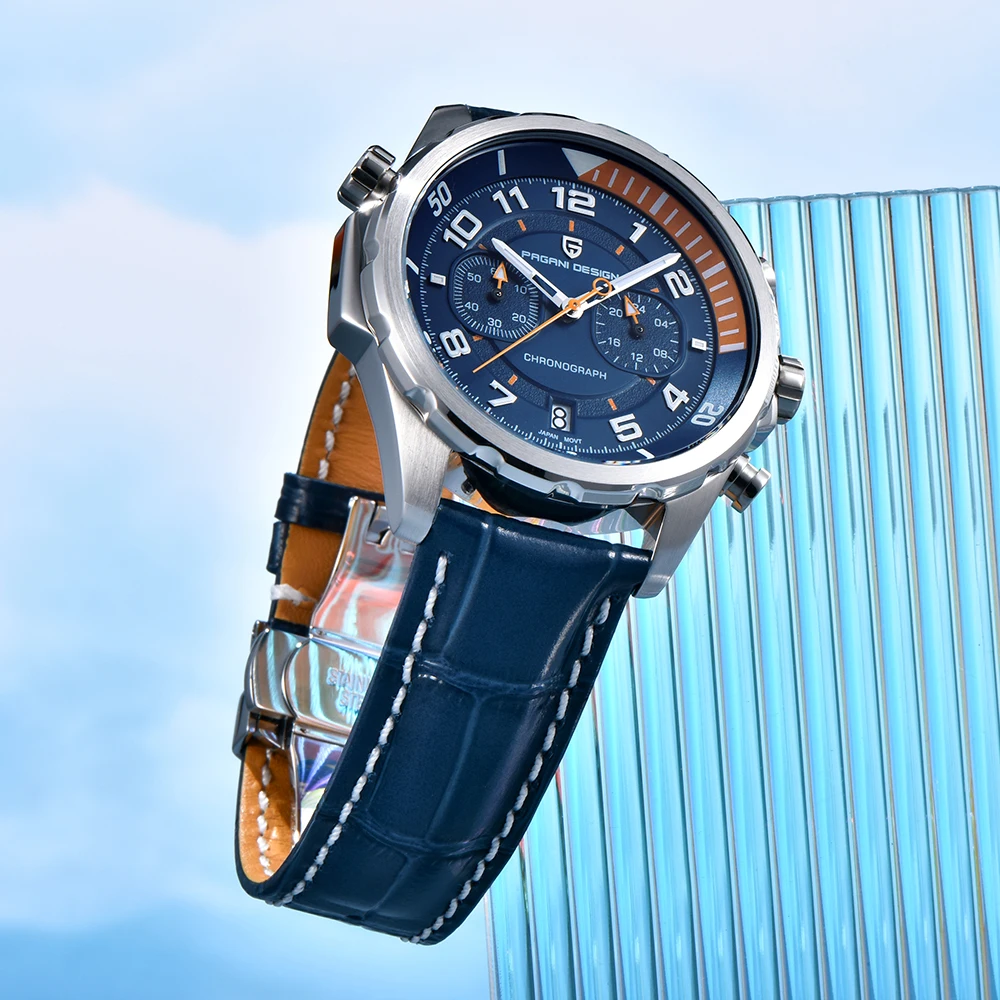 New PAGANI DESIGN Luxury FashionWatch Multi functional Sports LeatherWatch Retro Simple Waterproof Luminous Watches for Man+Box