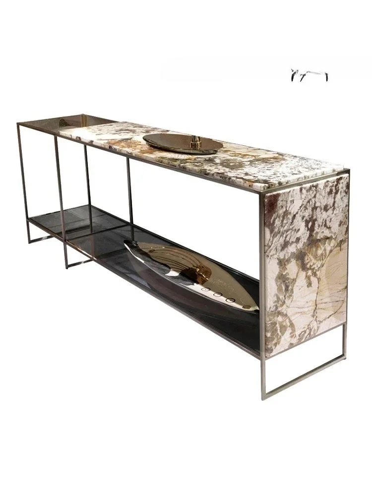 A  Light luxury Italian minimalist marble sofa back few cabinets modern minimalist end view table shelf entrance table