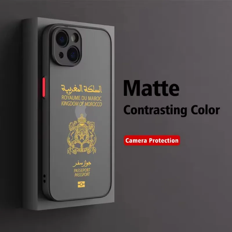 Moroccan Passport Map Phone Case For iPhone 17 16 15 11 12 14 13 Pro Max Mini X XS XR 7 Plus 17E Air Shockproof Hard Matte Cover view 2
