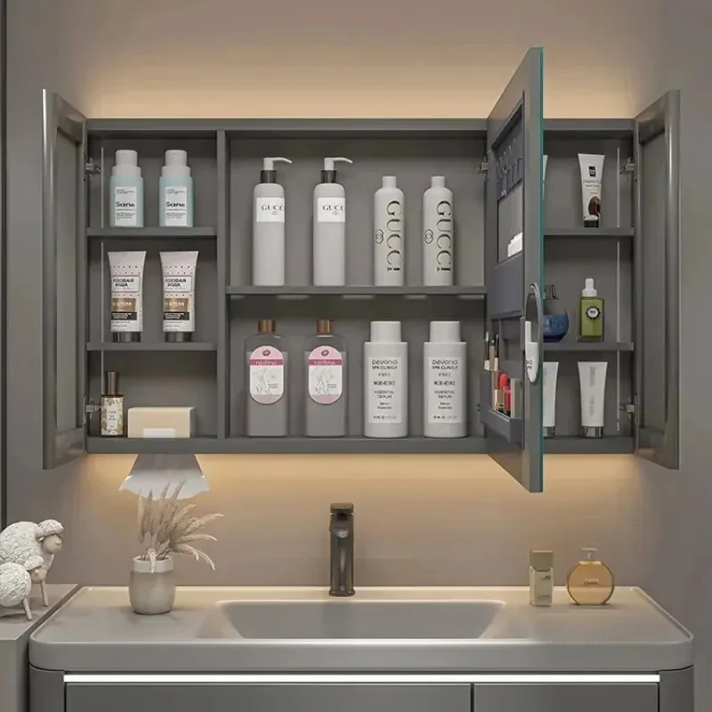 Умный зеркальный шкаф для ванной комнаты с подсветкой, скандинавская противозапотевающая мебель для ванной комнаты из цельного дерева, зеркало с шкафчиком для хранения M