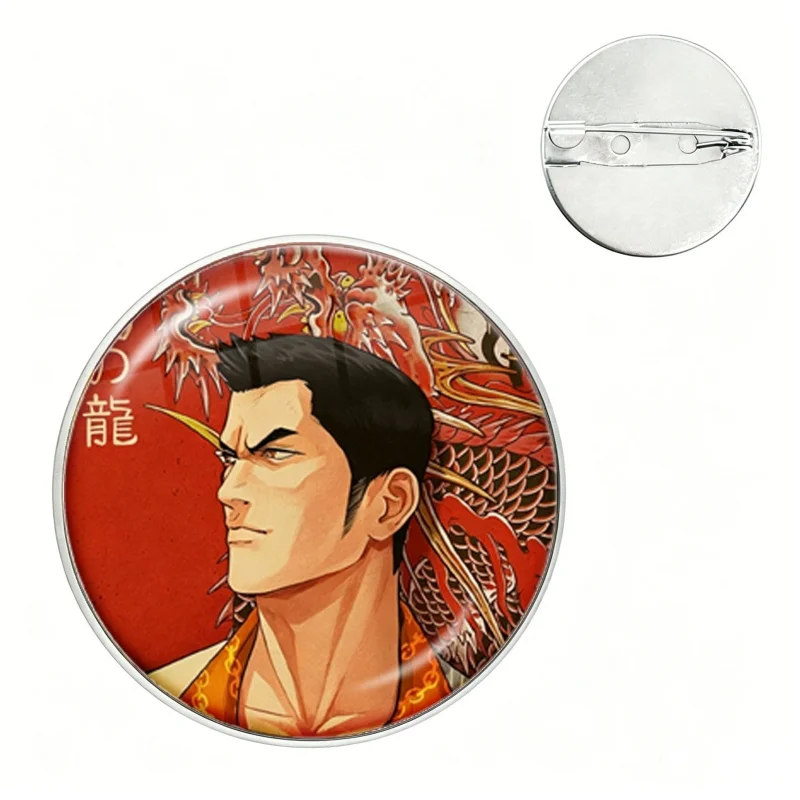 Kiryu Kazuma Glass Button Pin Classic Game Yakuza Like a Dragon Brooches Badge Bag Decor Fans Collect Gamer Friends Gifts