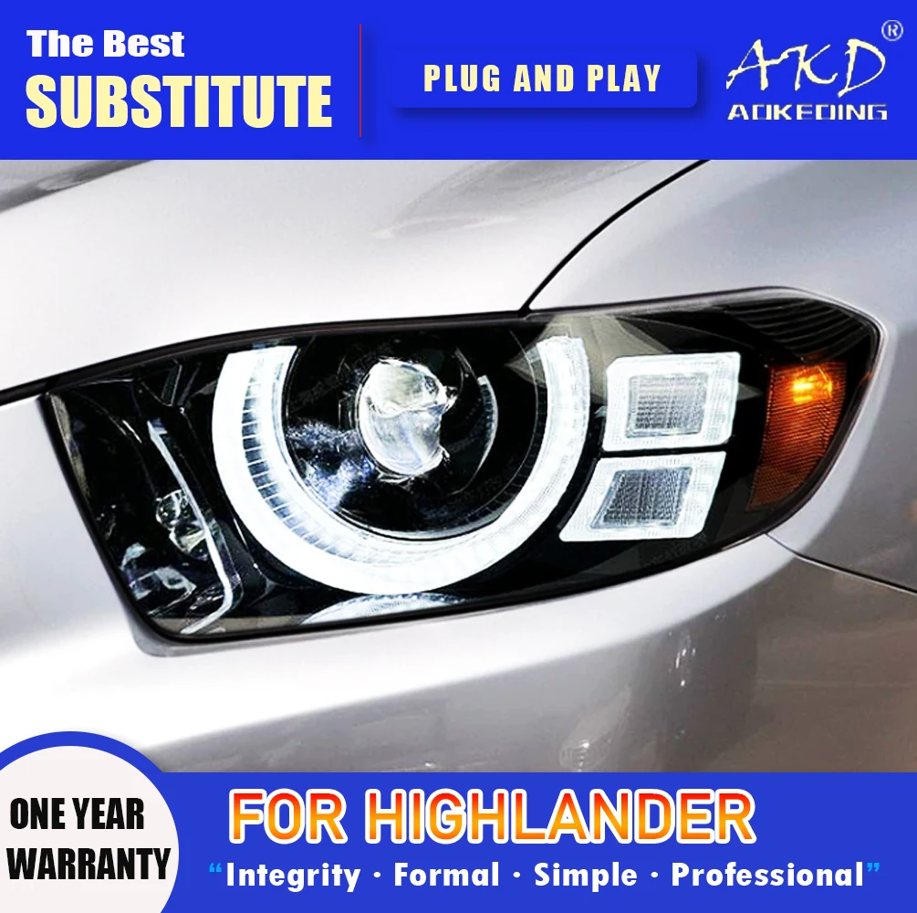 

AKD Head Lamp for Toyota Highlander LED Headlight 2007-2011 Headlights DRL Turn Signal High Beam Angel Eye Projector Lens