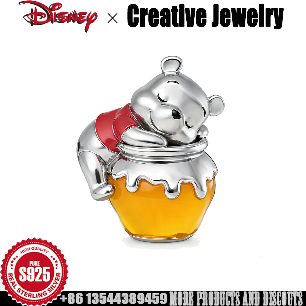 

Disney 925 Silver Charm Winnie the pooh bead for snake chain Bracelet Child's Play cute honey pot Charm girls Jewelry Gift