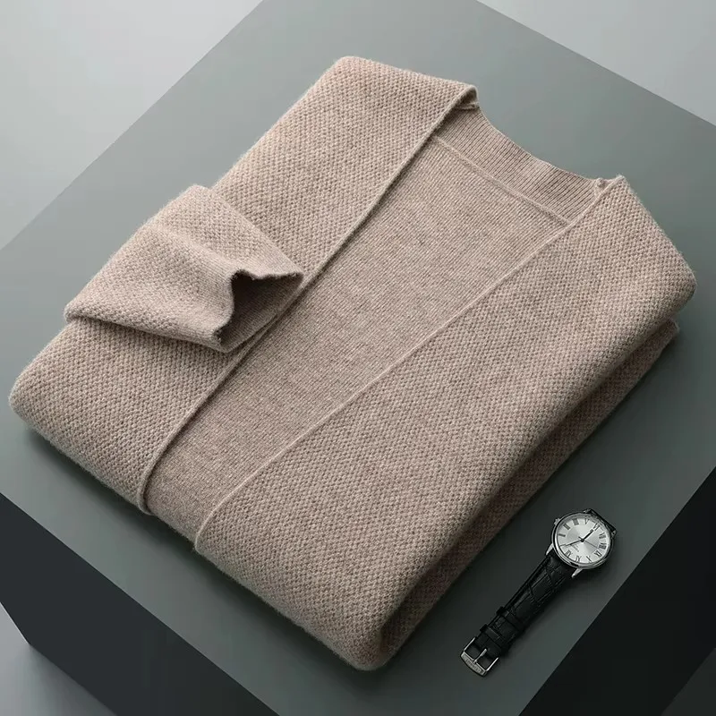 

ANGEL Autumn Winter Men's Cashmere Sweaters Coat V-neck Cardigan 100% Merino Wool Knitwear Basic Smart Casual Jacket Korean Tops