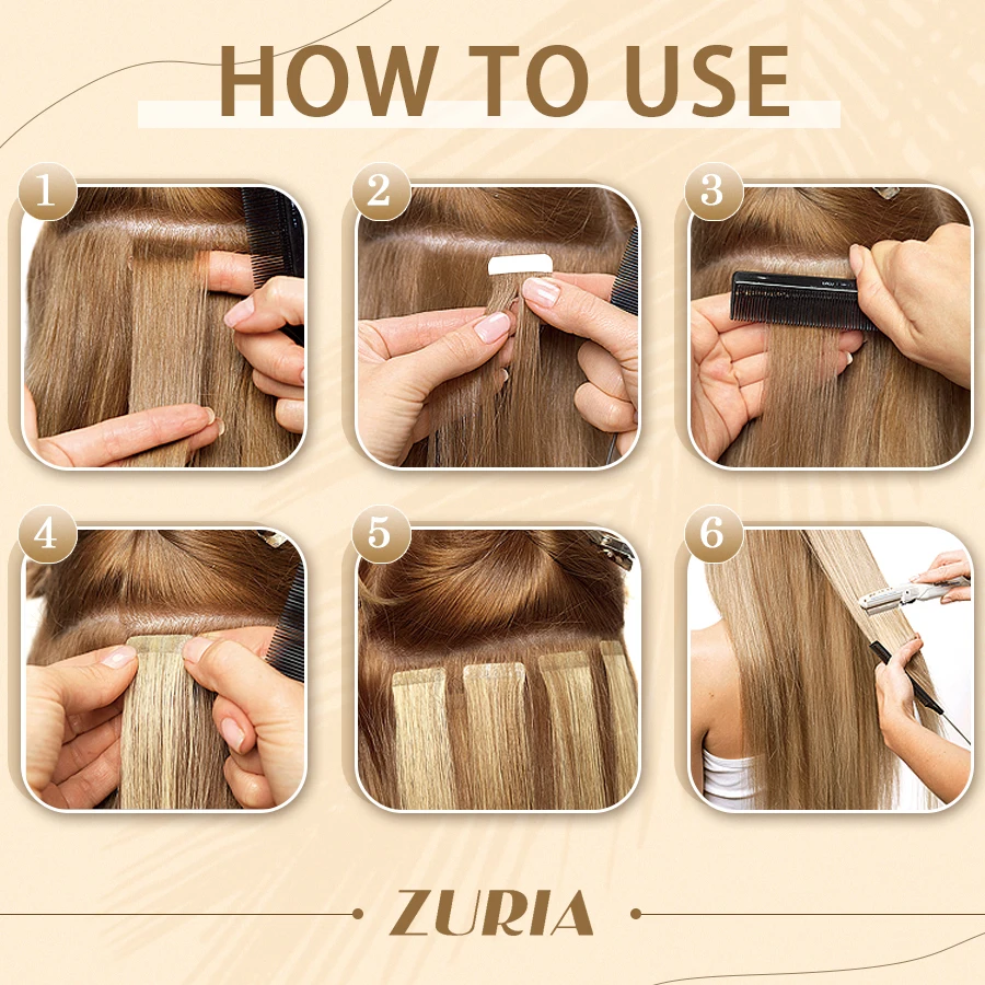 ZURIA 20PCS PU Skin Tape In Human Hair Extensions 100% Pure Natural Straight 16/20/24Inch Adhesive Invisible Wig Bundl For Woman